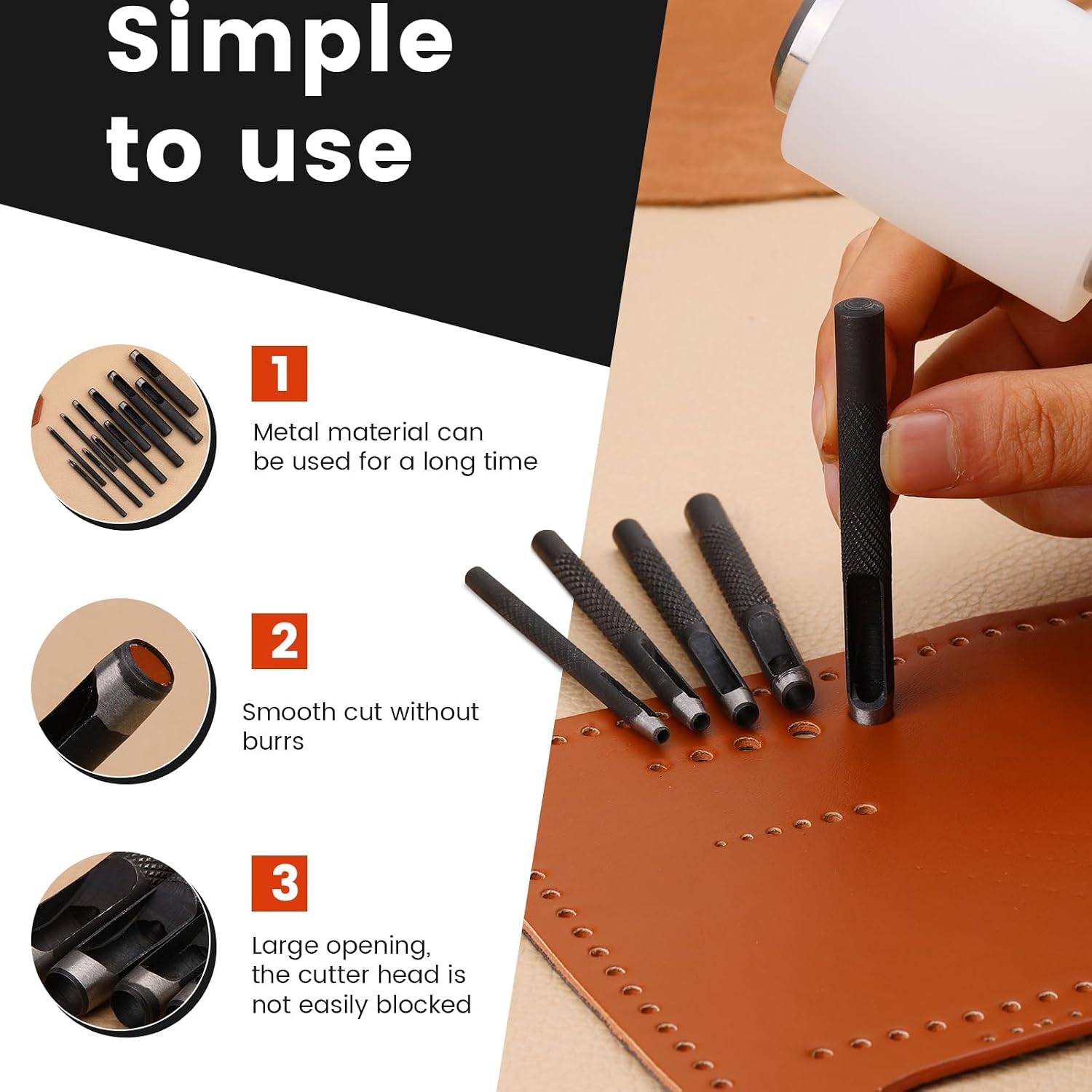 12PCS Leather Hole Punch - Round Steel Leather Craft Hollow Hole Punch, Cutter Tool for Watch Bands, Leather, Belts, Canvas, Paper, Plastics (1mm to 10mm) thumbnail