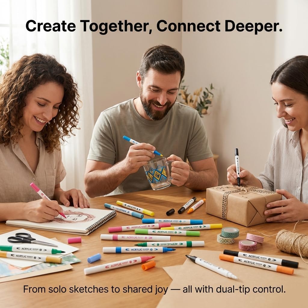 deli Dual Tip Acrylic Paint Markers, 48 Colors, Quick Dry Water-Based Paint Pens with 3mm Hard Tip & 0.5-5mm Flexible Brush Tip for Wood, Rock, Canvas, Plastic & Craft Projects