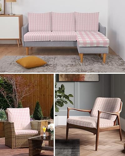 Miniatura 6 de Fundas de cojín de sofá a cuadros de búfalo color rosa, funda elástica para sofá con parte inferior elástica, fundas de sofá a cuadros color rosa y