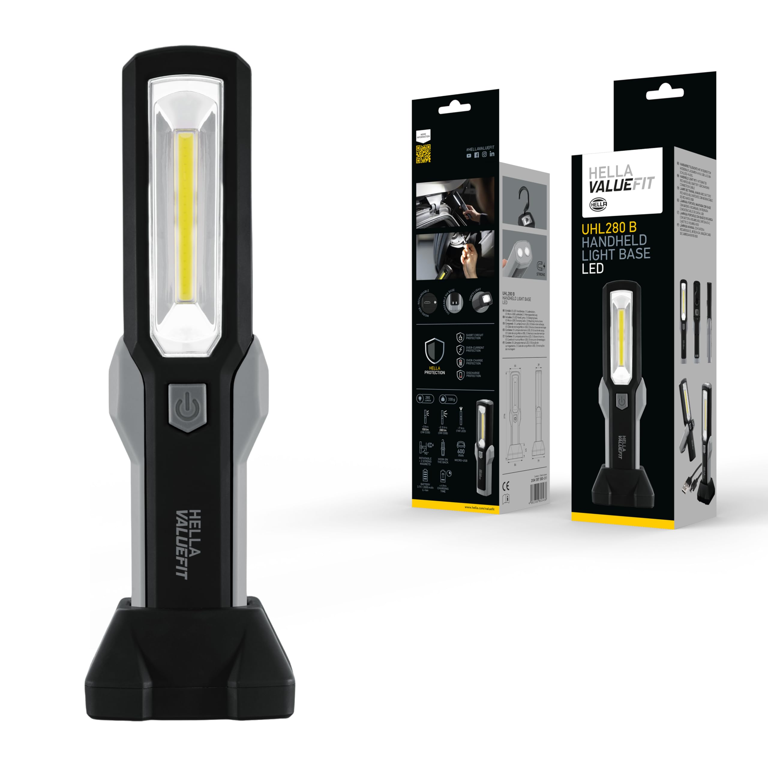 HELLA VALUEFIT LED Lampa warsztatowa ręczna UHL280 Base - 3.7V - ze stacją dokującą/z hakiem/z magnesem - 2XM 357 300-311