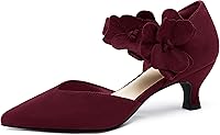 Coutgo Women's Low Kitten Heel Pumps: Comfortable Closed Toe Flower Slip-On Dressy Heels for Party, Office & Dance