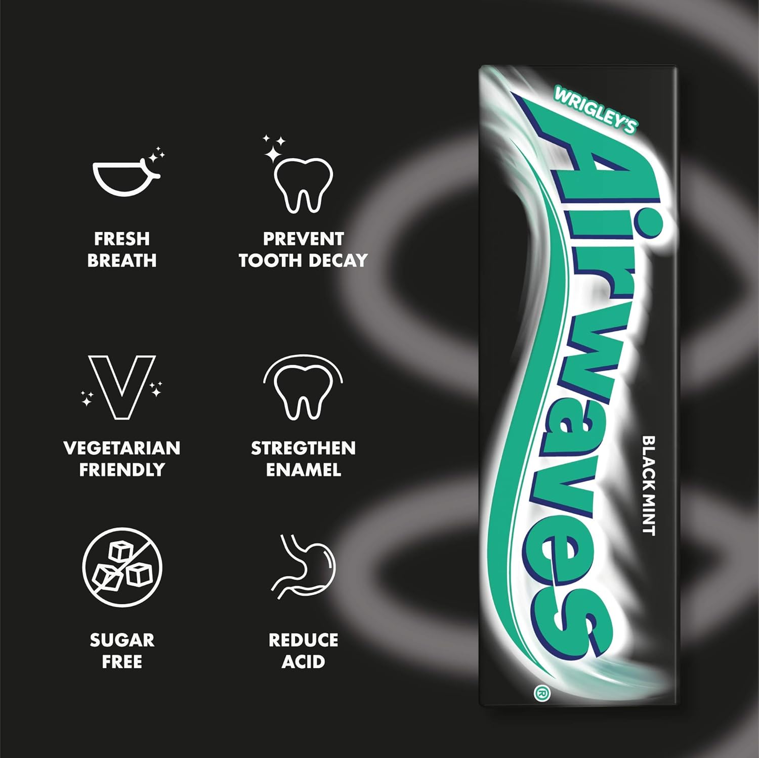 Wrigley Airwaves Black Mint Menthol Sugar Free Chewing Gum 10 Pellets (pack Of 30)