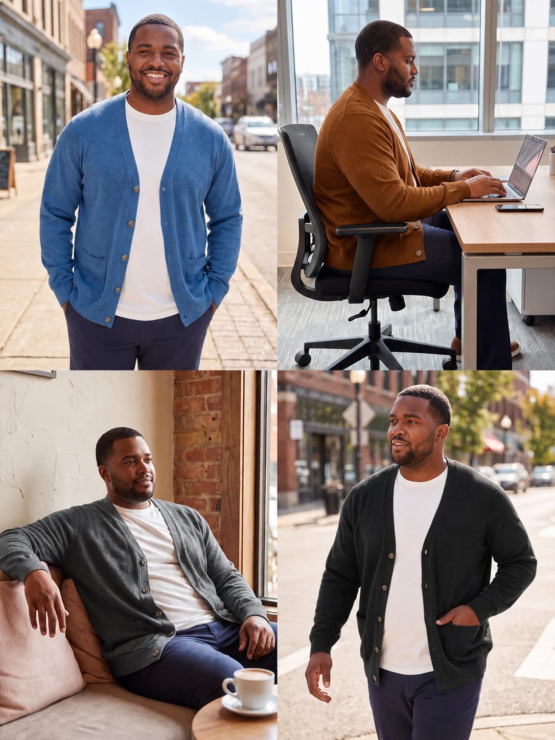 Runcati Mens Big and Tall Cardigan Sweater V Neck Casual Plus Size Sweaters