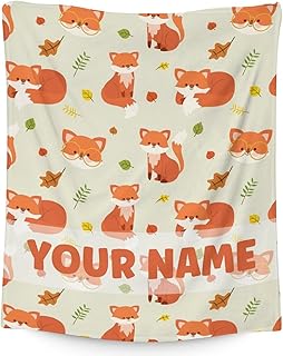 Custom Fox Blanket Gifts with Name - 50x60 Inches Cute Throw Blanket for Girls & Boys - Light Green Soft Fuzzy Plush Blankets for Bed, Couch, Sofa