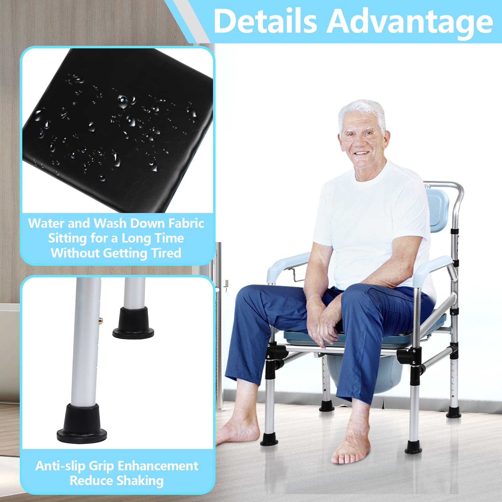 Jopassy Toilettenstuhl,Toilettenstuhl für senioren Höhenverstellbar 42-54cm,mit gepolsterter Sitzplatte und Toiletteneimer Belastbarkeit bis 160kg,für Senioren und Schwangere