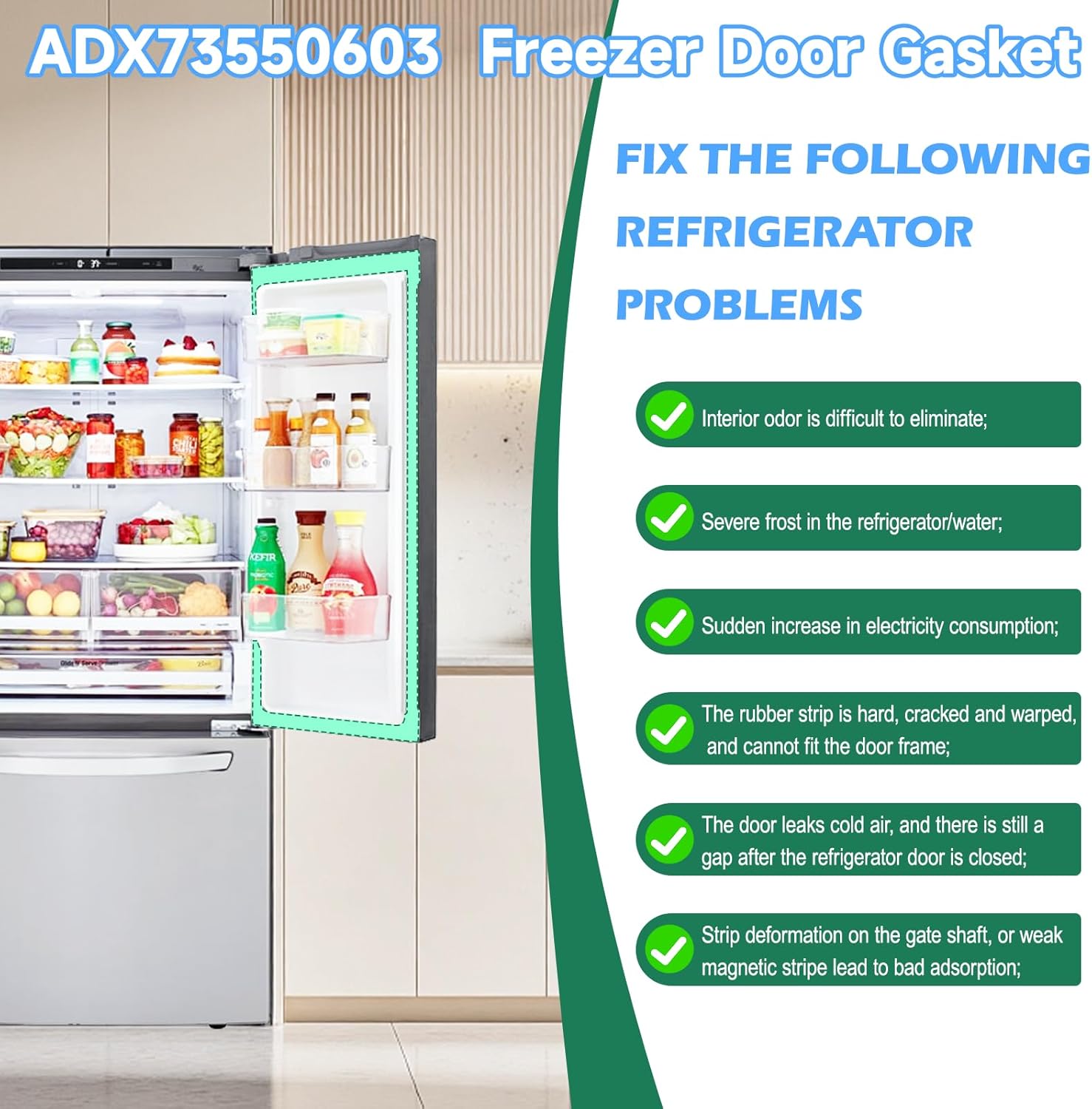 UPGRADED ADX73550603 ADX72930422 Refrigerator Door Gasket Replacement Compatible with LG Refrigerator Parts Fridge Door Seal, Replaces Part Number ADX72930403 2978320 Kenmore Freezer Door Gasket