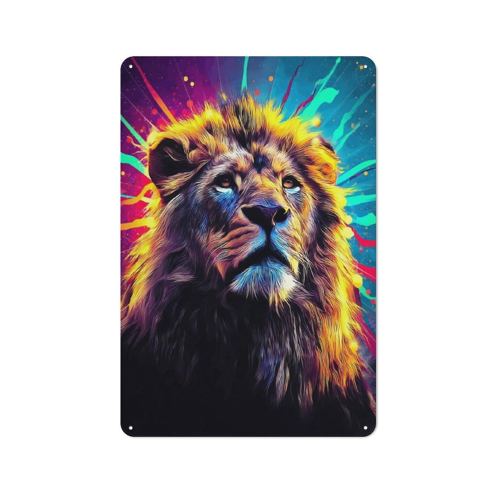 Junmoney Colorful Lion Portrait Artwork -3 Tin Wall Plaque 30X20cm With For Dining Room Or Kitchen, For Collectors Decorating Kitchens And Dining Spaces