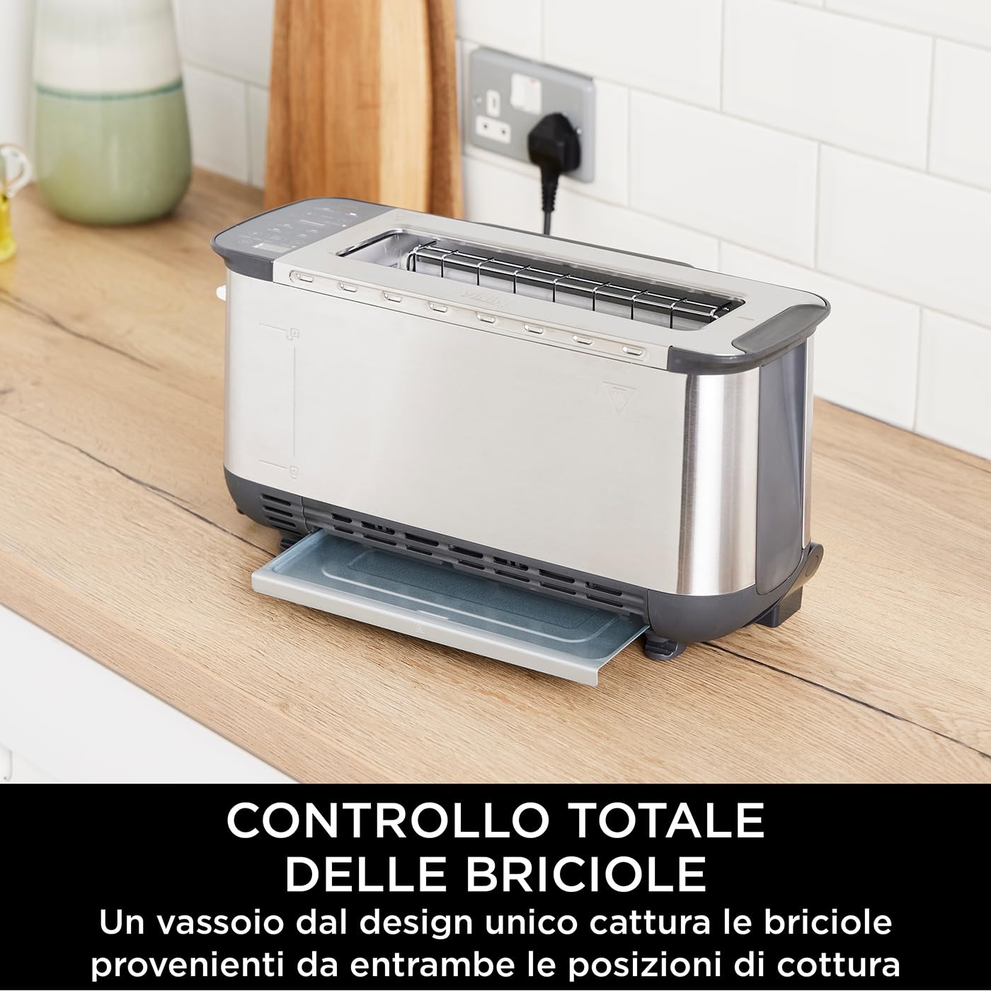 Ninja Foodi 3-in-1 Tostapane, con Griglia e Pressa per Panini, 7 Funzioni di Cottura, 7 Livelli di Tostatura, Include Teglia e Vassoio Raccogli Briciole, Acciaio Inox ST202EU