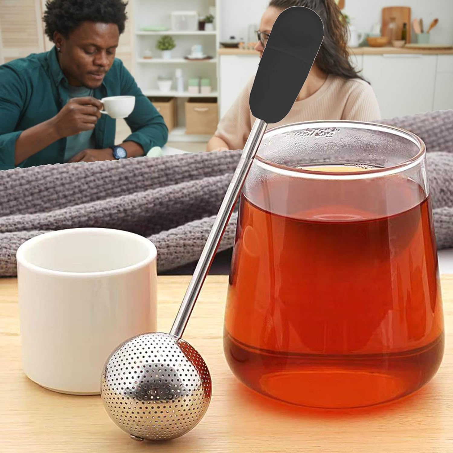 Stainless Steel Tea Ball Infuser with Rotating Handle, Fine Mesh Tea Strainer for Loose Leaf Tea, Premium Sphere Metal Filter Fits Most Cups & Teapots, Easy to Clean (Silver)