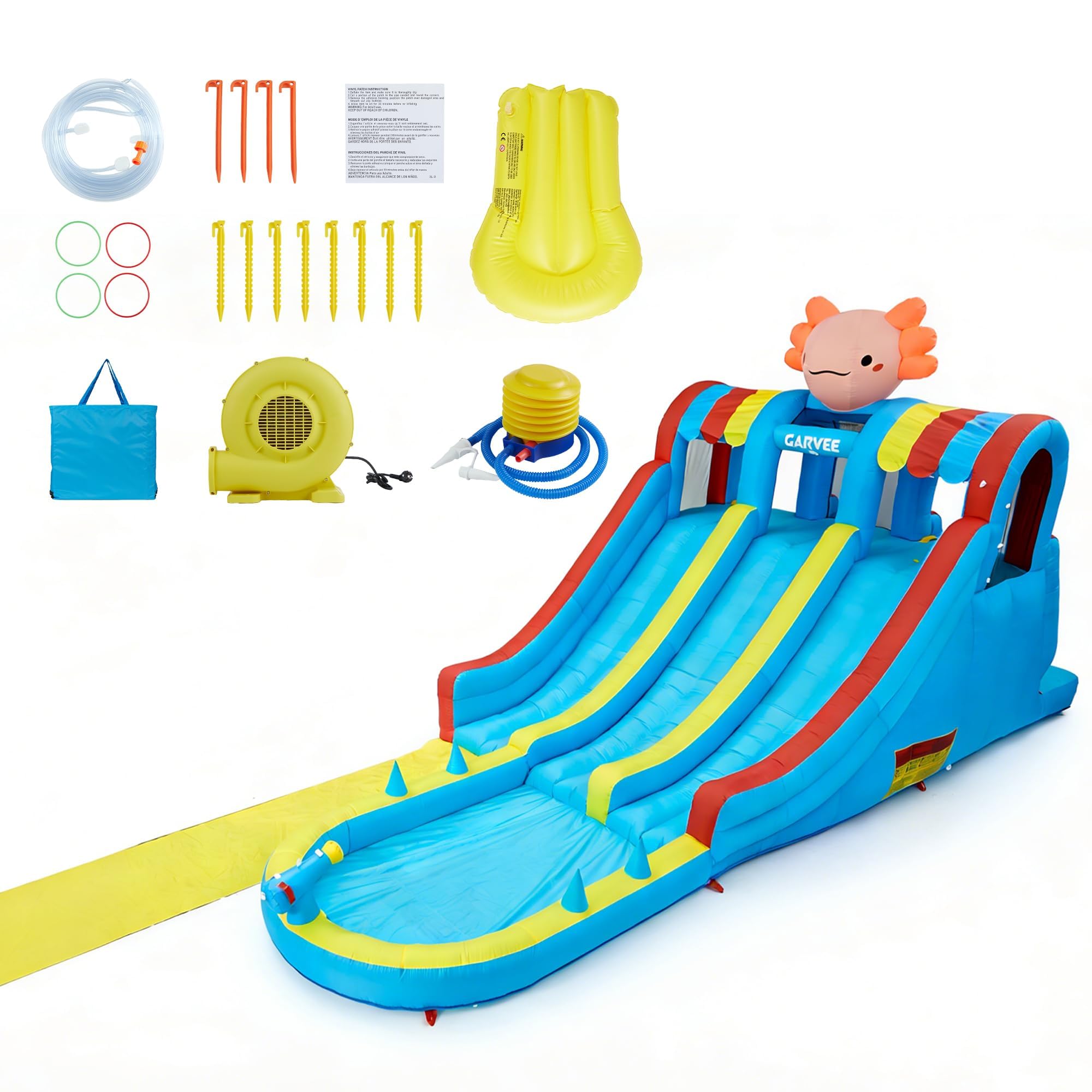 Château Gonflable Extérieur pour Enfant XXL 597x 249x 272cm Triple Toboggan