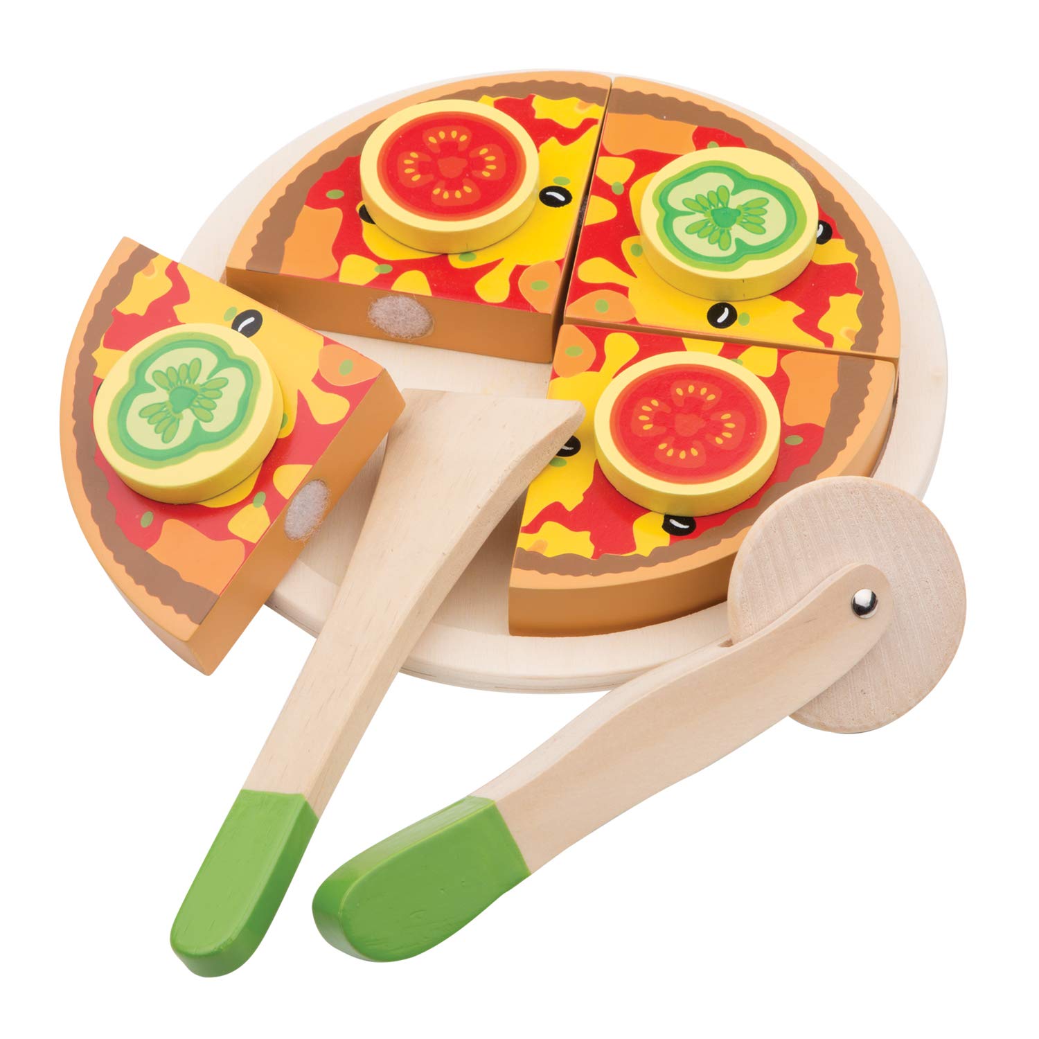 Kids Wooden Pizza Cutting Play Set