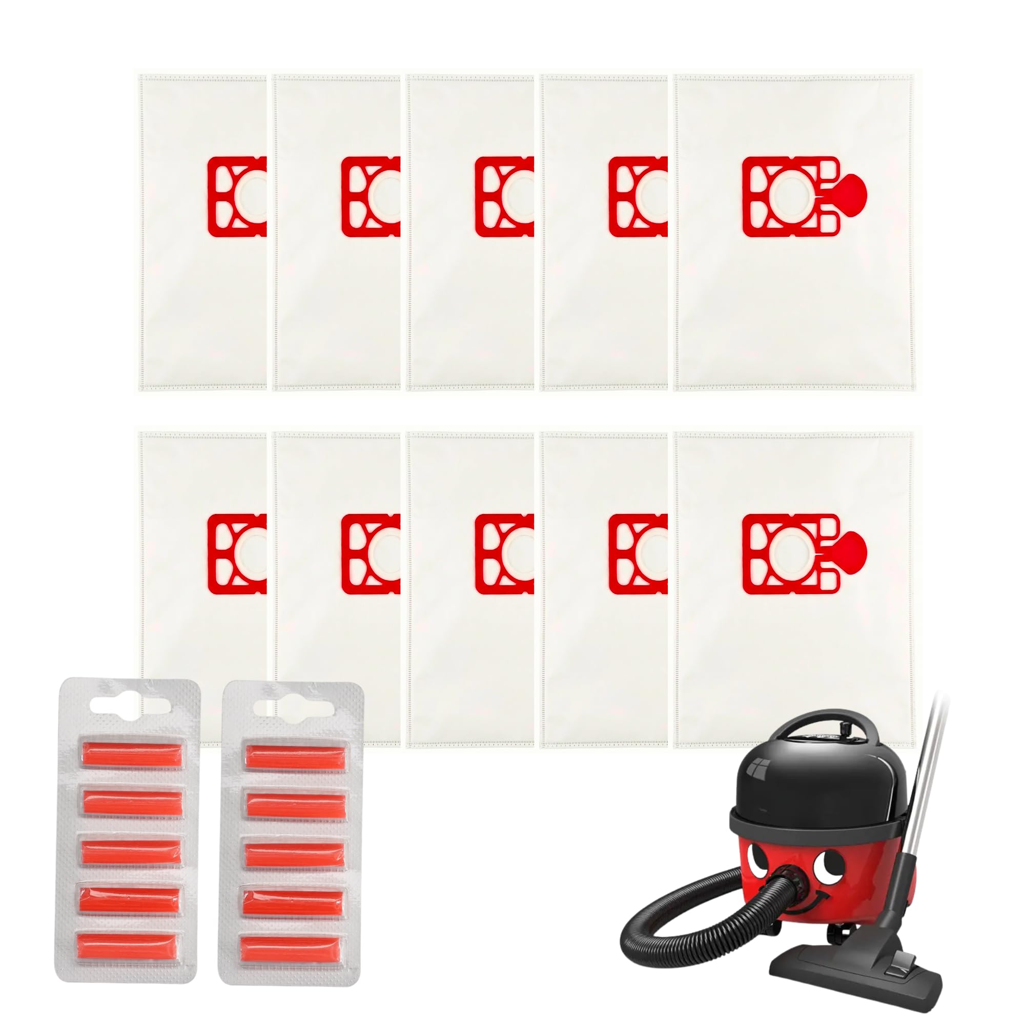 Finest-Filters Compatible Cylinder Vacuum Bags for 9L Henry, Hetty, James & Harry, Ultra 5-Layer Synthetic Microfibre High-Filtration Dust Bags - 10 Bags + 10 Fresh Sticks — image 1