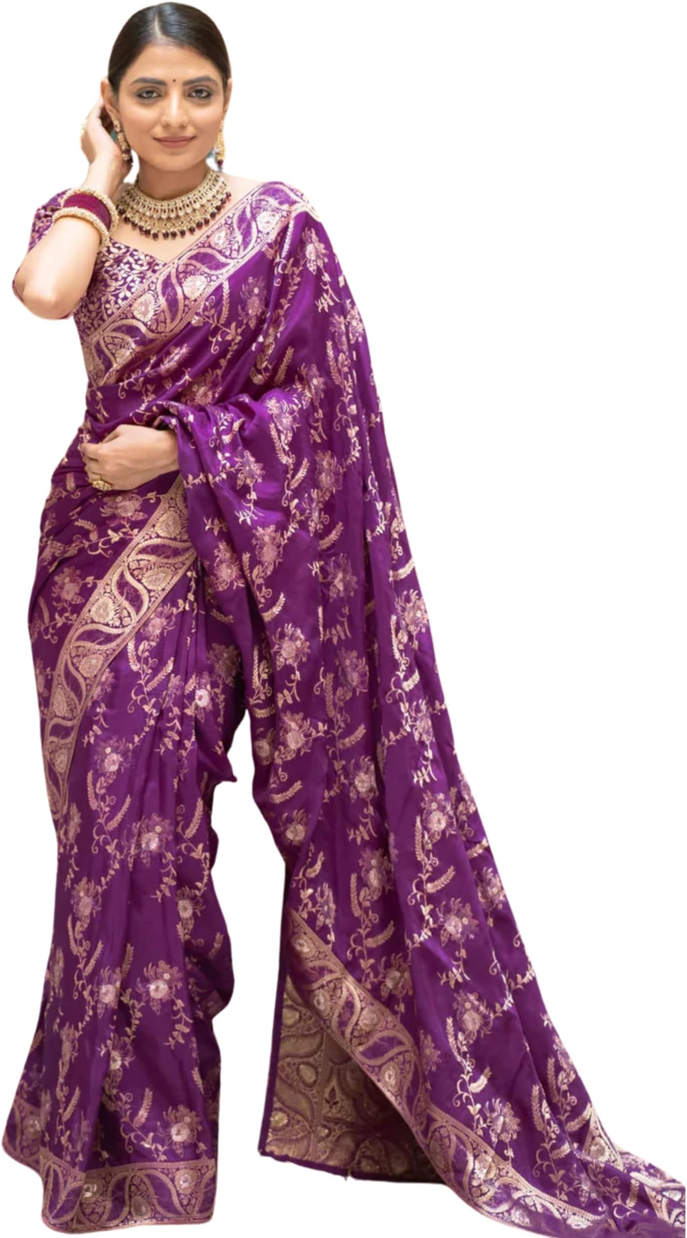 C J Enterprise Women's Pure Kanjivaram Silk Saree Soft Banarasi With Blouse P...