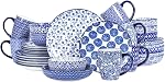 Selamica Ceramic Dinnerware Sets, 12-Pieces Plates and Bowls Sets, Scratch Resistant Dishes set for 4, Dishwasher & Microwave Safe,Vintage Blue