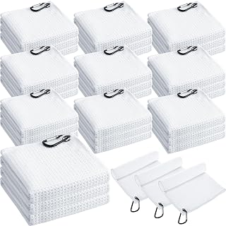 Batiyeer 30 Pcs Bulk Golf Towels for Golf Bags 16'' x 16'' Microfiber Fabric Golf Towel Waffle Pattern with Clip for Bags Men Mini Tournament Fitness Yoga Camping(White)
