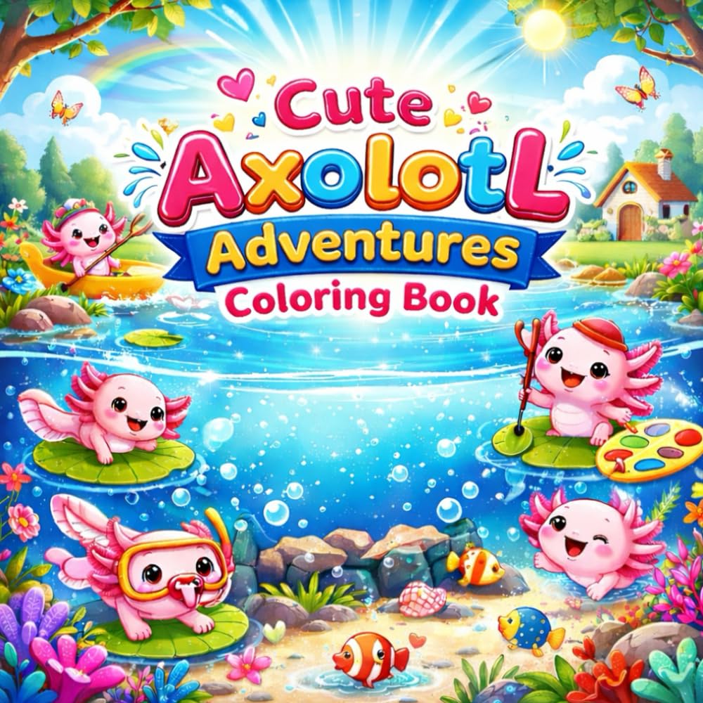 Cute Axolotl Adventures Coloring Book: Bold & Easy Cute Axolotl Coloring Pages for Kids, Teens & Adults — Cozy, Fun, Stress-Relieving Animal Adventures