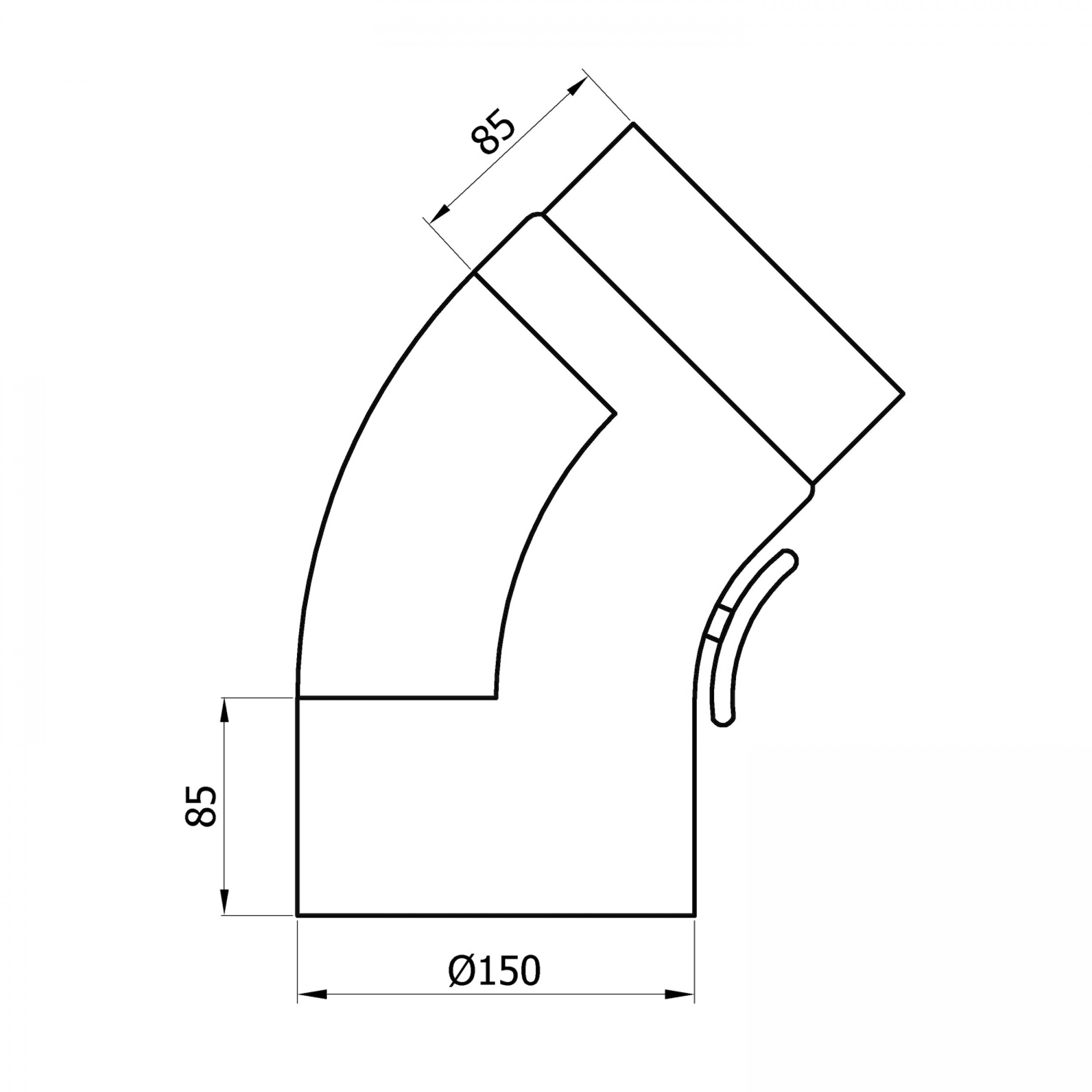 raik SH040-150-gg Raik Rauchrohrbogen/Ofenrohr 150mm - 45° gezogen gussgrau