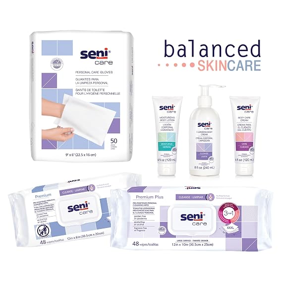 Seni Care Premium Plus Pre-Moistened Personal Cleansing Wipes for Large Surfaces (12 x 8), 48 Count (1 Pack of 48 Wipes), Disposable