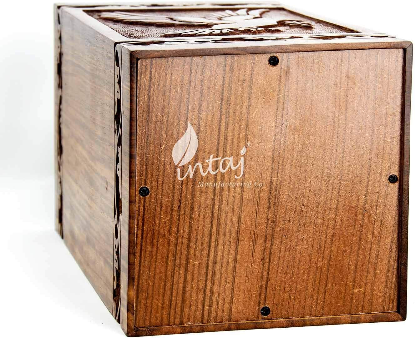 INTAJ Wooden Urn for Human Ashes, Rosewood Funeral Cremation Urn for Ashes - Burial Urn Box (Natural, Medium - 9.5Hx5.5W (118 Cu/in))