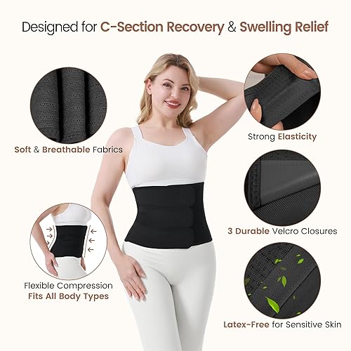 Miniatura 5 de Trendyline Banda para el vientre posparto para recuperación de cesárea, faja abdominal poscirugía con bolsillo frío caliente para aliviar el dolor y