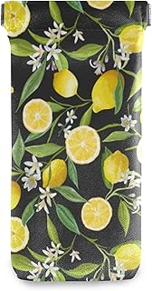 Squeeze Top Sunglasses Pouch Eyeglass Cases PU Leather Soft Anti-Scratch Eyeglass Holder (Lemon Black Background)