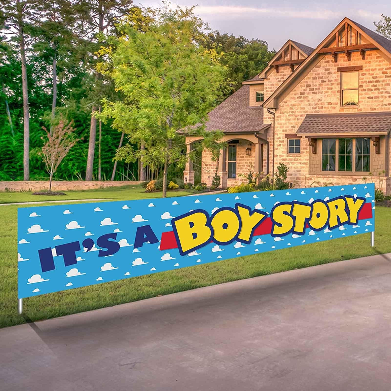 It's a Boy Story Yard Banner Outdoor & Indoor Yard Garden Sign Hanging Banner 118" x 20" Blue Sky White Clouds Photo Backdrops For Baby Shower Newborn Boys Birthday Party Decoration Banner Supplies