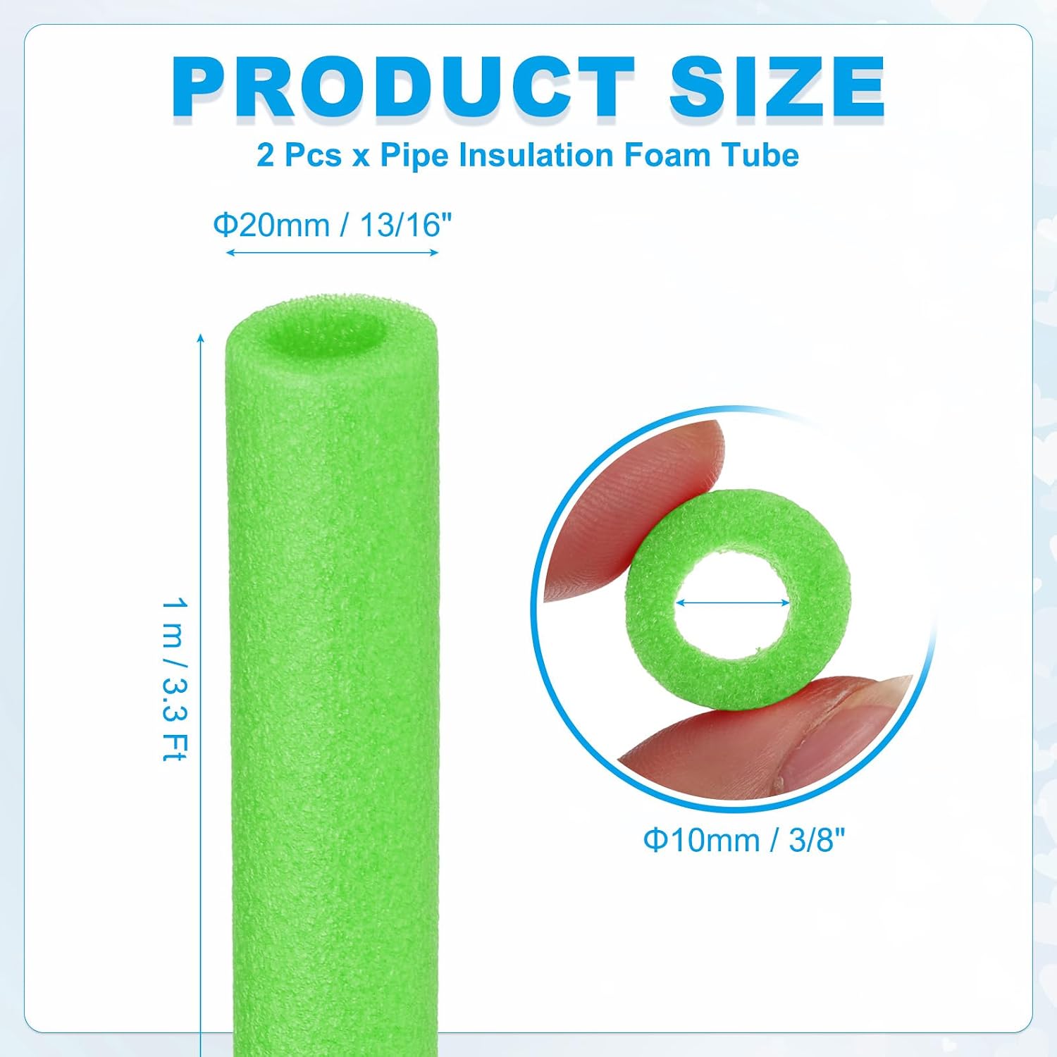 PATIKIL 2 Pcs Pipe Insulation Foam Tube, Heat Preservation Foam Pipe Tubing Covers 3/8" (10mm) ID x 3.3FT x 13/16" OD for Handle Heat Water Pipe Freeze Protection, Green
