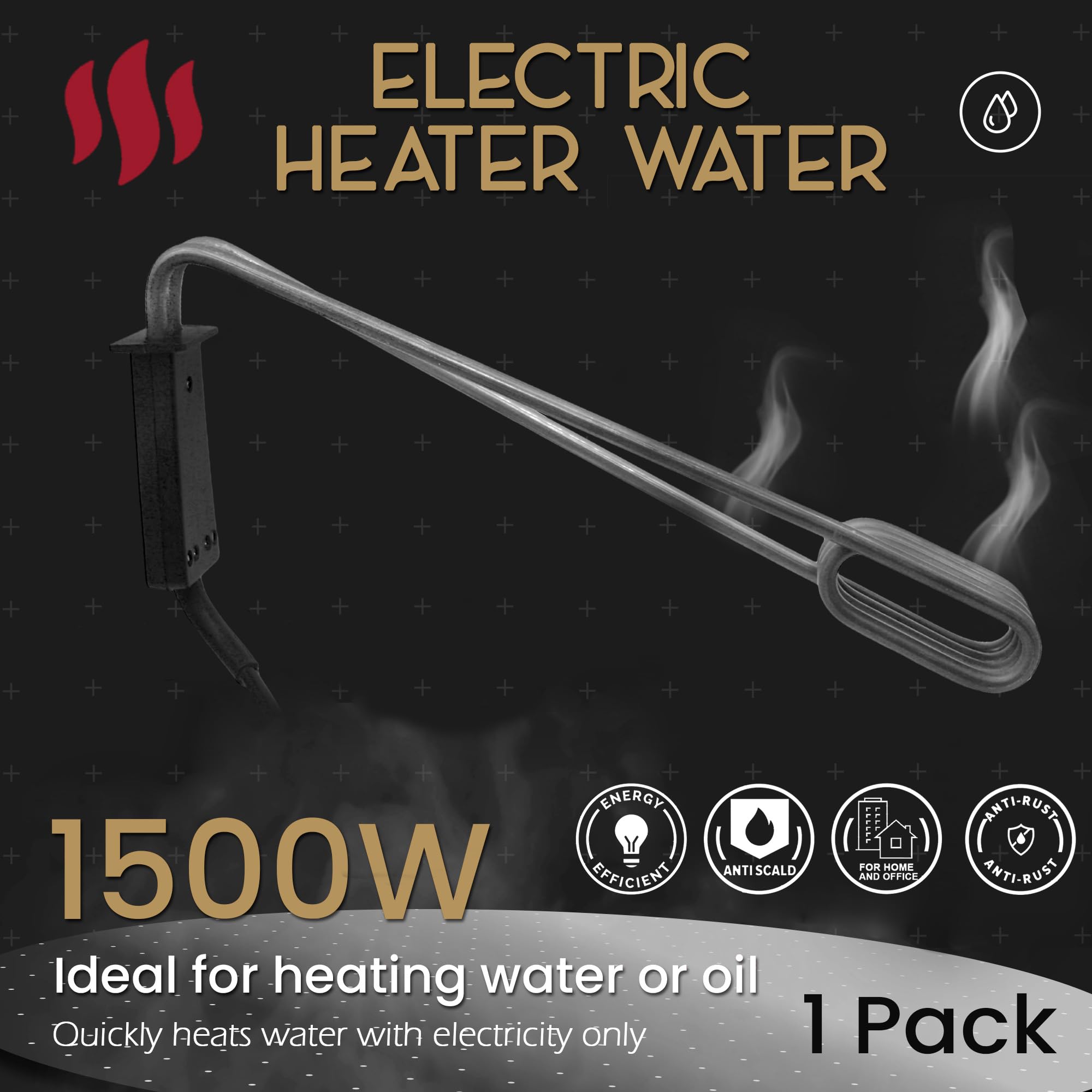 DOJA Barcelona | Tauchsieder | 1500W | Elektrische Wasserkocher-Heizung | 40x10cm | Tauchsieder-Heizung für Eimer | Wasser Widerstandsheizung | Tragbarer Flüssigkeitskessel | Reisewasserkocher