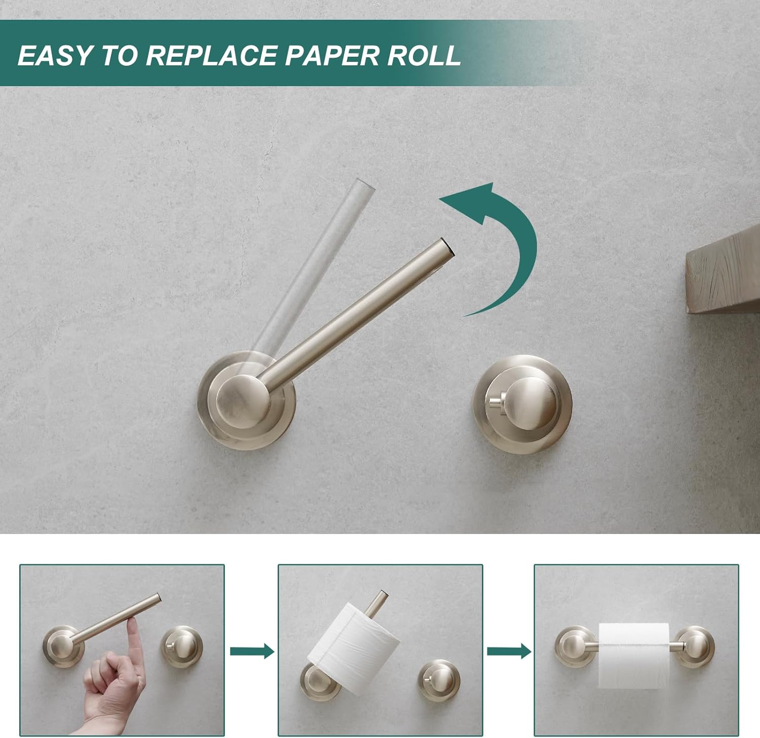 Hoimpro Wall Mounted Rustproof Toilet Tissue Paper Holder Bathroom Accessories Toilet roll Paper Hanger, Brushed Nickel - Image 3