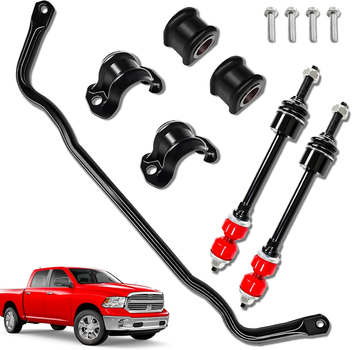 55398938AC Front Stabilizer Bar & K80894 Sway Bar Kit Compatible with 2009-2010 Dodge Ram 1500 2011-2018 Ram 1500 2019-2022 Ram 1500 Classic 4WD with Bushing Kit, Replaces# 55398938AB