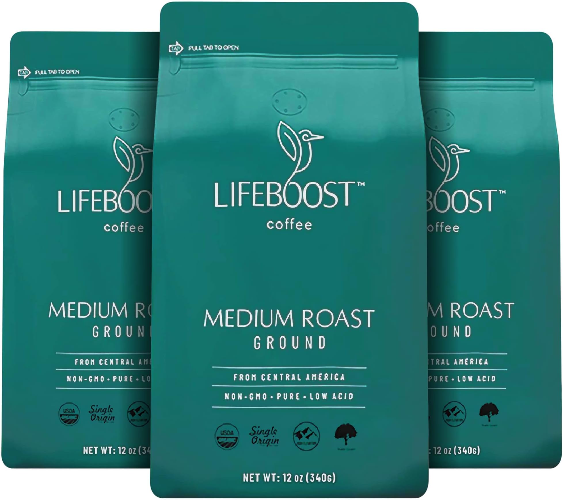 Lifeboost Coffee 3 Pack Medium Roast Ground Coffee - Low Acid Single Origin USDA Organic Coffee - Non-GMO Ground Coffee Third Party Tested For Mycotoxins & Pesticides - 12 Ounces