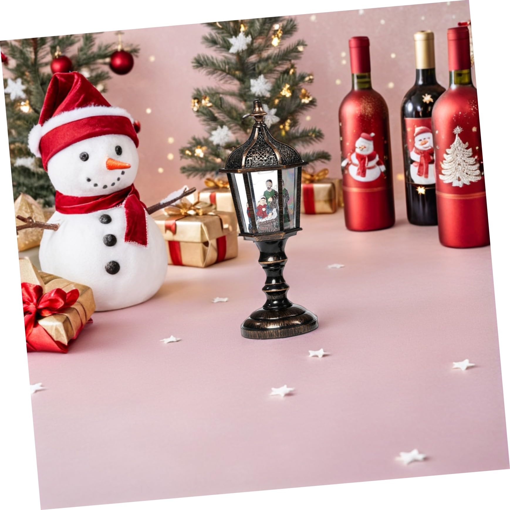 2pezzi Lanterna di Natale Illuminata in Resina Musica Luce Decorativa da Tavolo per Feste Natalizie Opzione Alimentazione USB o Batteria Ornamento da Tavolo Luminoso per Casa