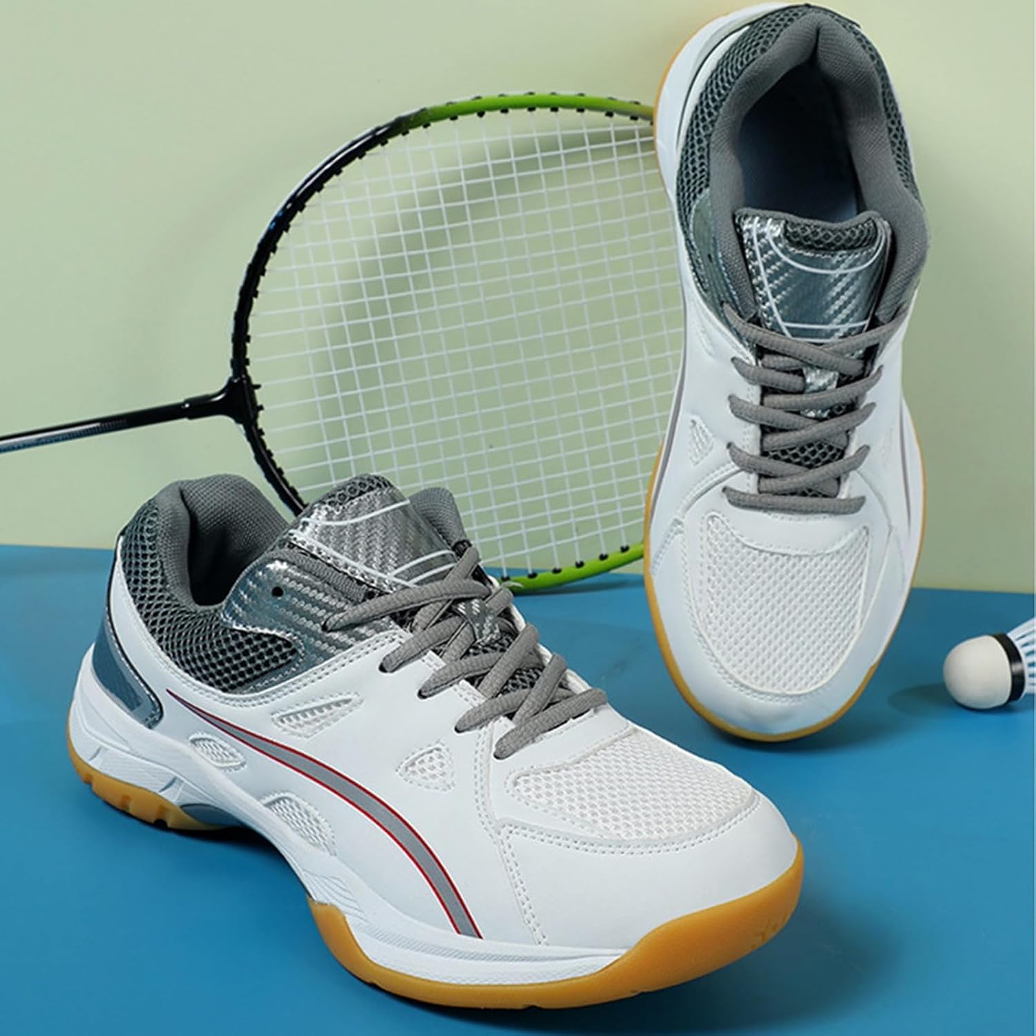 Mens Badminton Shoes Anti-Slip Squash Shoes Lightweight Mesh Pickleball Trainers for Volleyball Table Tennis
