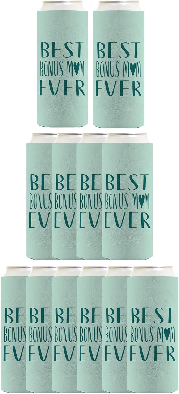 Mothers Day Gift For Step Mom Best Bon-s Ever Heart Family 12-Pack Ultra Slim Can Thermocoolers