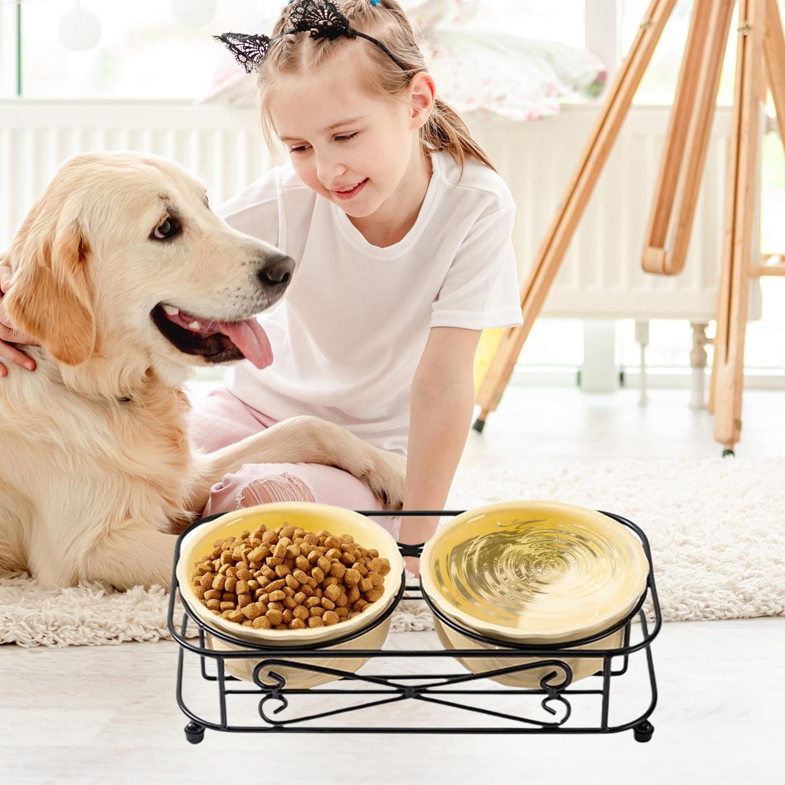 Gamelle pour Chat – Gamelle avec Support, Ensemble de gamelles en | céramique pour Chien et Chat, Fournitures pour Animaux de Compagnie pour Nourrir Les Petits Chiens, Chiots, Chatons, Voyages