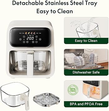 8-in-1 ClearView 4.2QT Glass Air Fryer Non-Toxic, Beige
