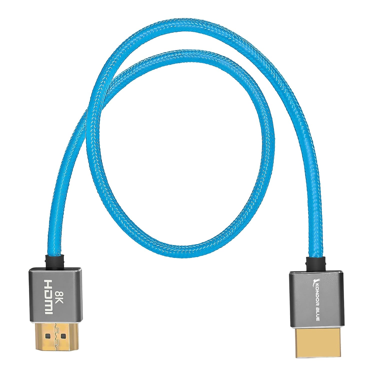 KONDOR BLUE | Full HDMI 2.1 8K 17” Straight Braided Cable | Type A Male to Male, Ultra High Speed 48Gbps, 8K/60Hz, 4K/120Hz, HDR, 3D | for On-Camera Monitors, Recorders, Cinema Cameras | Blue
