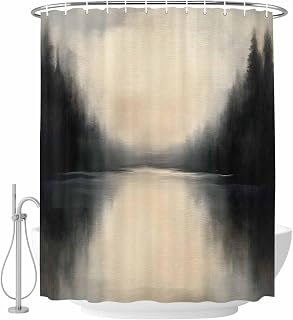 Lake Mountain Bathroom Shower Curtains with Hooks, Landscape Nature Forest Waterproof Fabric Washable Shower Curtain for Home Hotel Bathtub Decor 72x96 Inch