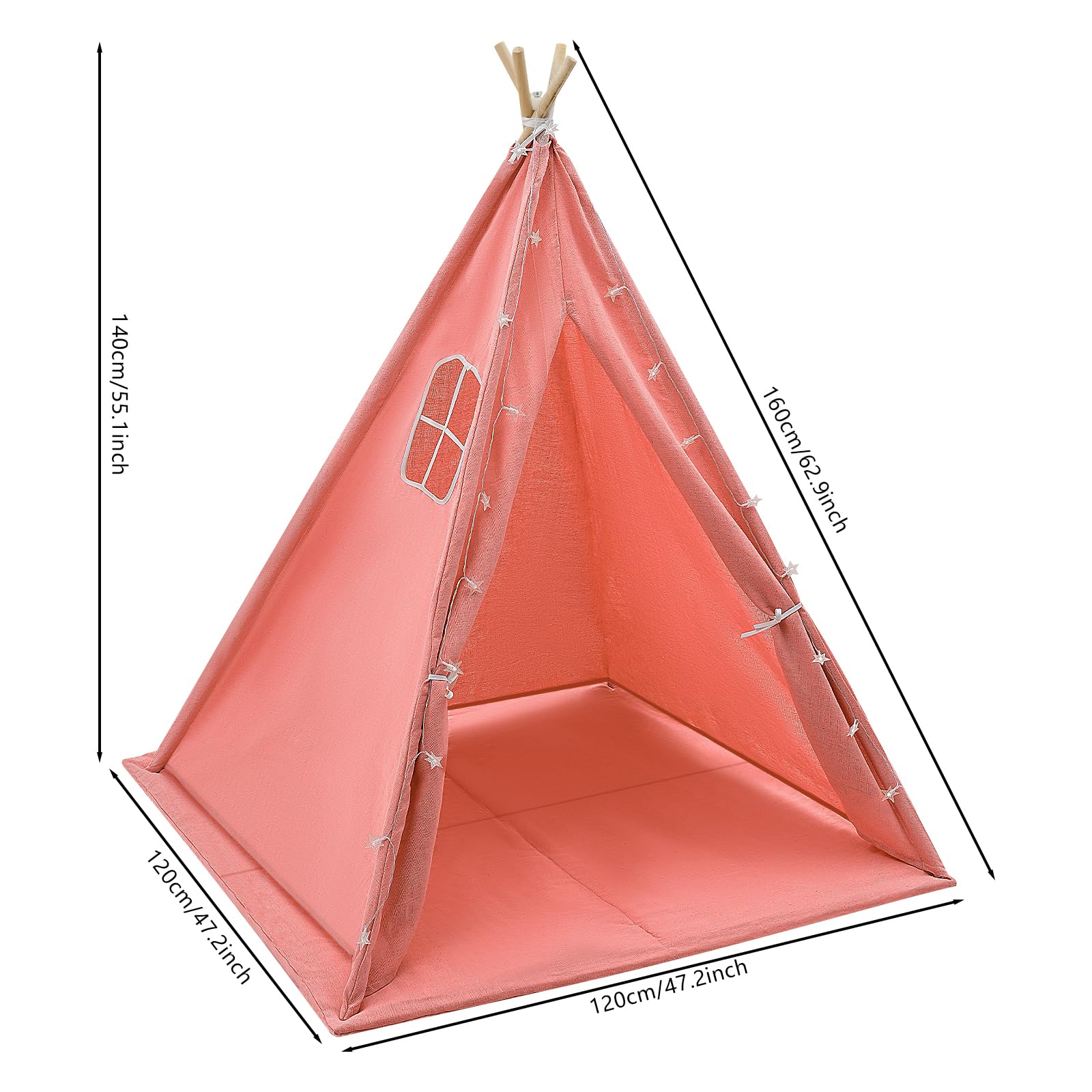 Tipi Tenda per bambini pieghevole in tela 120 x 120 x 140 cm rosa