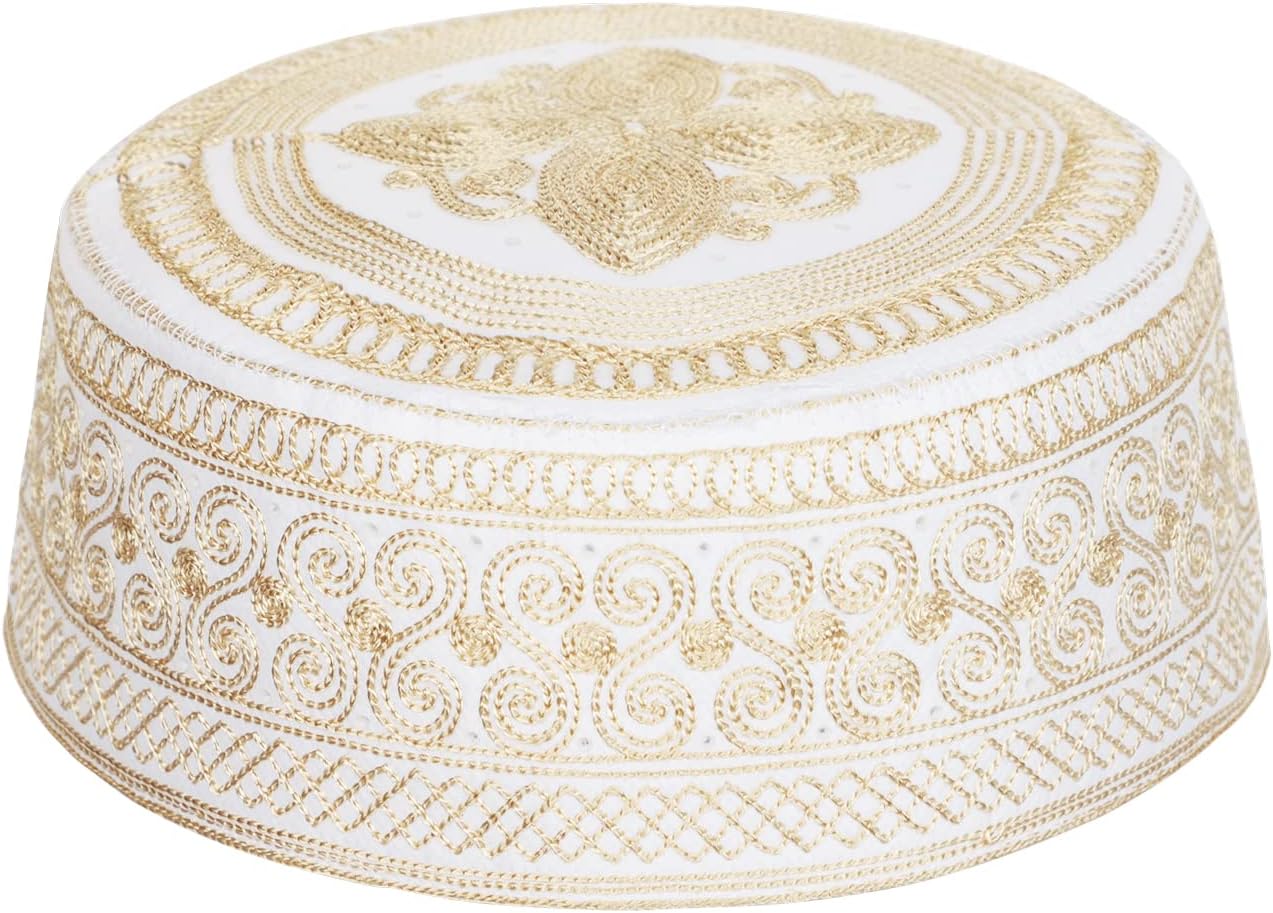 Ibluelover Men Muslim Prayer Kufi Hat Breathable Embroidery Kofia Topi Sunhat Islam Kufi Headware Praying Beanie