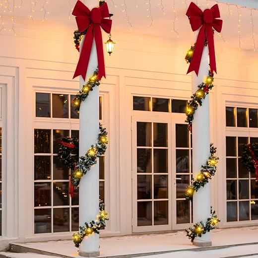 Suncalla 6 Pcs Christmas Front Porch Decoration Outdoor Set, Red, Green