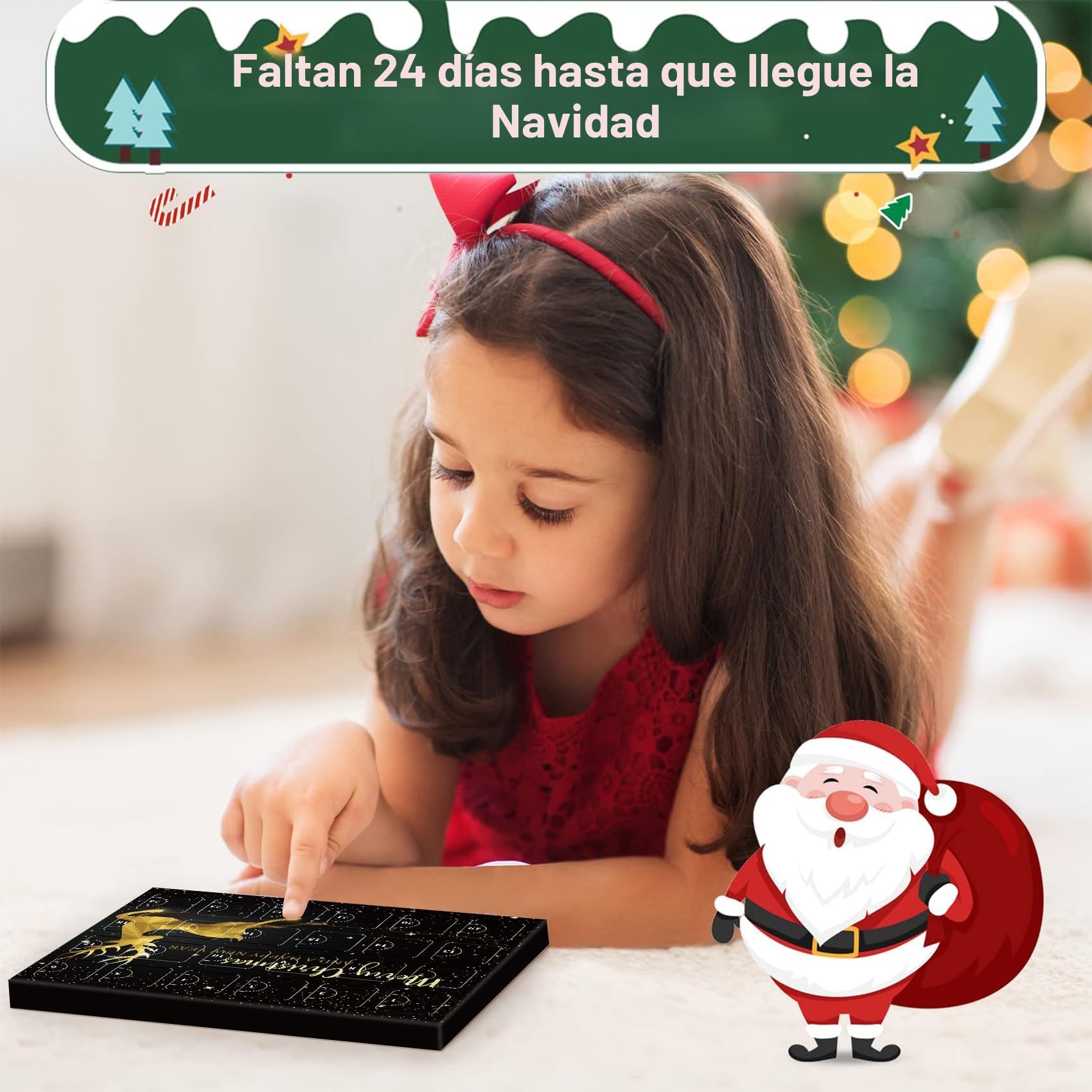 Adwenskalenda 2025 - Calendario de Navidad para niños, joyas para niñas, con 24 manualidades, pulsera, kit de Navidad, calendario de cuenta regresiva para adolescentes, niñas, 6, 7