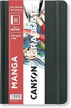 Canson Graduate Manga Paper, Hard Cover Art Journal, 5.5x8.5 inches, 40 Sheets Artist Paper for Illustration, Character Studies, Comics