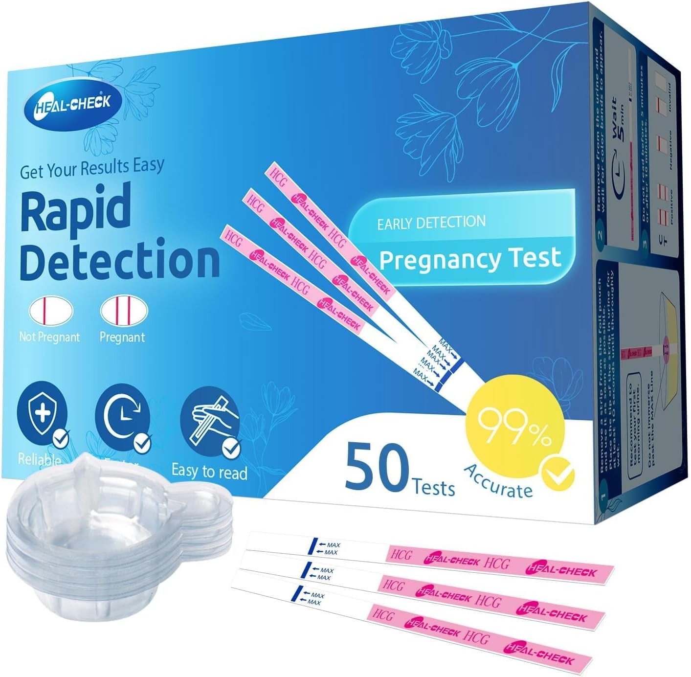 Pregnancy Tests with Cup, 50 Bulk Pregnancy Test Strips for