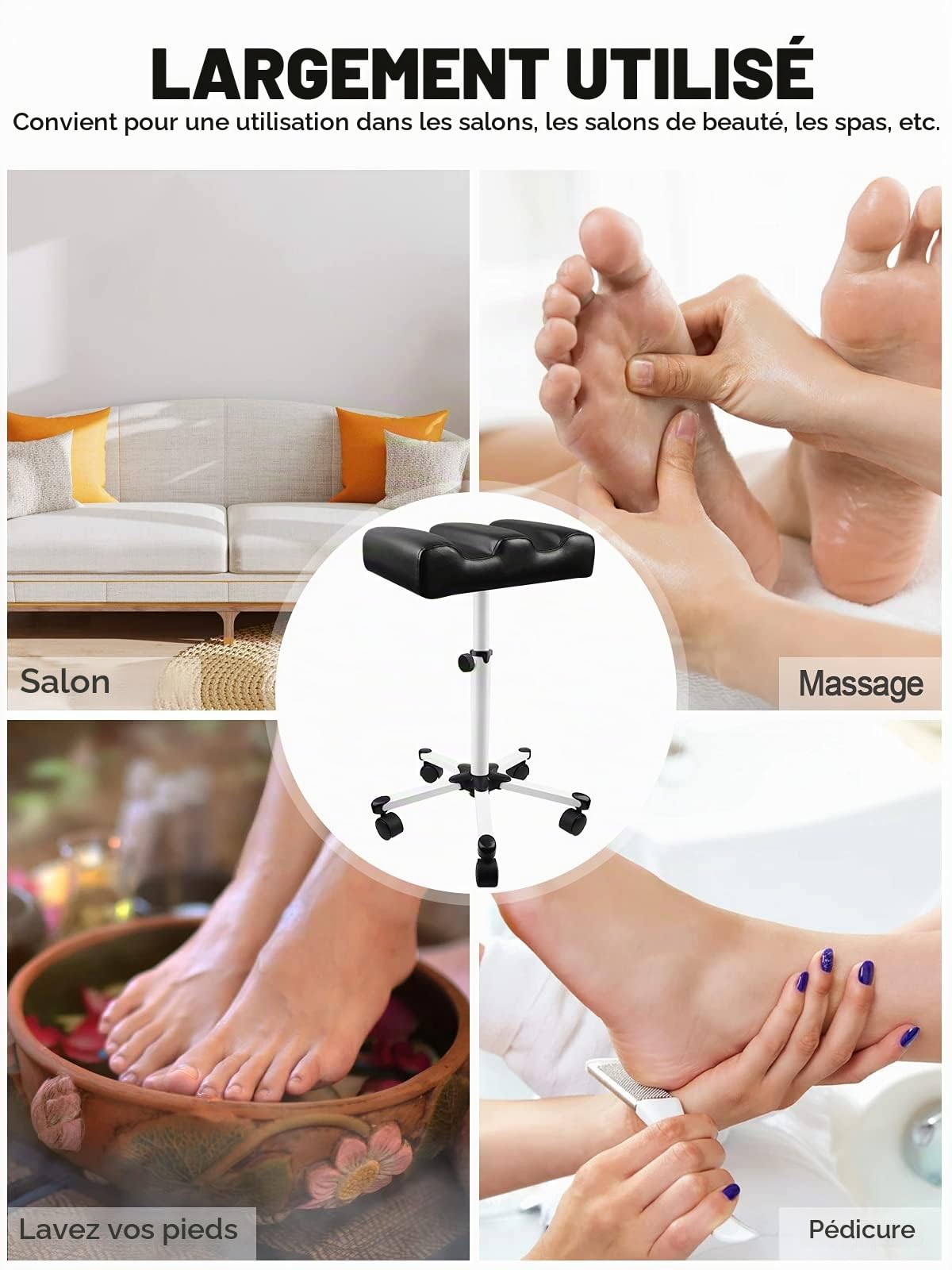 EBANKU Tabouret de Pédicure avec Roues, Ongles Réglable en Hauteur Repose-Pieds Soins des Jambes Équipement de Spa pour Salon de Beauté et Manucure