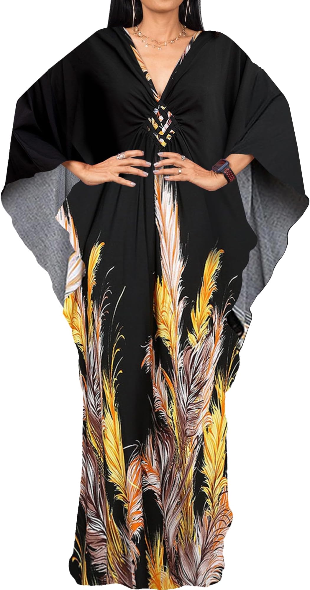 Bsubseach Women's Swimsuit Cover Up, Caftan Batwing Sleeve, Plus Size, Beach Maxi Dress, Summer, Autumn, Body Cover, Loose, Stylish, Long Sleeve, Casual