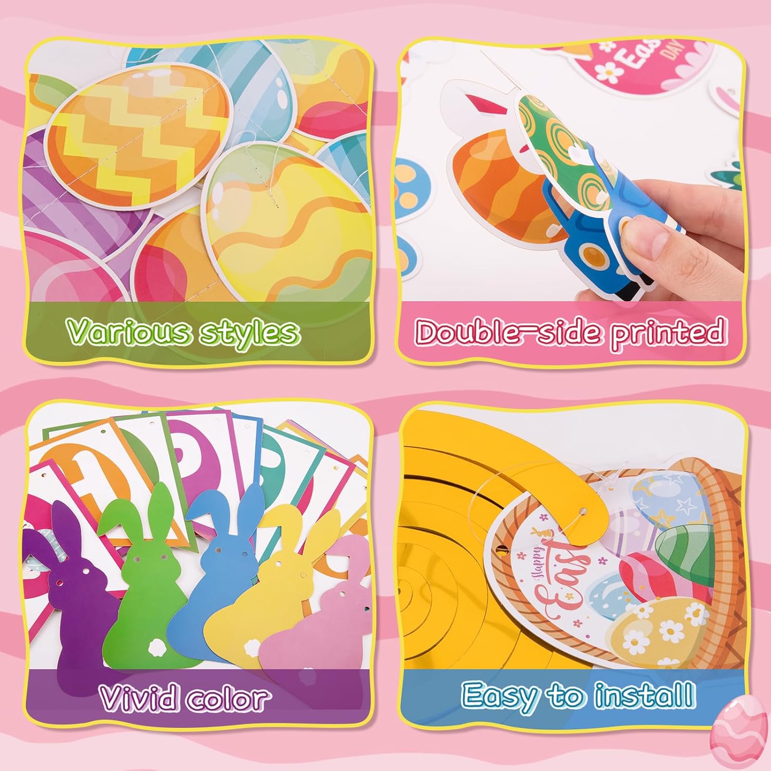 55 Pcs Easter Decorations, Happy Easter Banner Hanging Decorations for Office Home School Classroom Easter Party Decorations