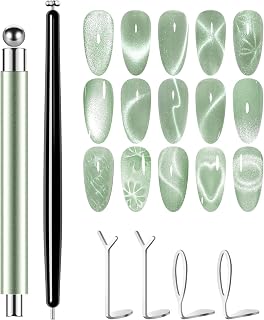 6 Pcs Cat Eye Magnet Set, 3-in-1 Cat Eye Tool with Ball, Double Head Bead-Attracting Pen Heart-Shaped and Black Hole Magnet, Multi-Function Magnets for Home DIY and Nail Art Design-Green