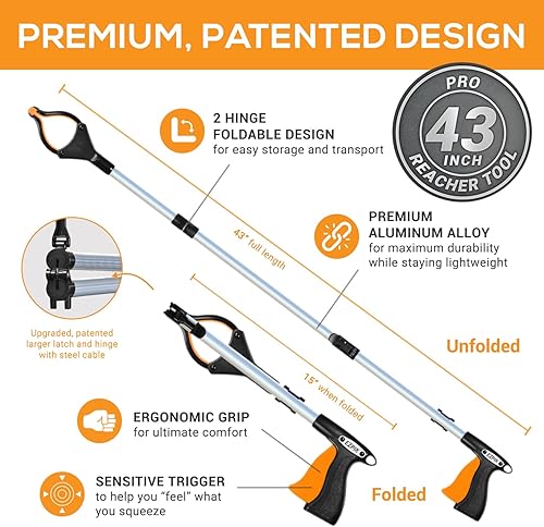 Miniatura 6 de EZPIK Herramienta de agarre plegable profesional de 43 pulgadas para personas mayores, herramienta de alcance para personas mayores, recogedor de