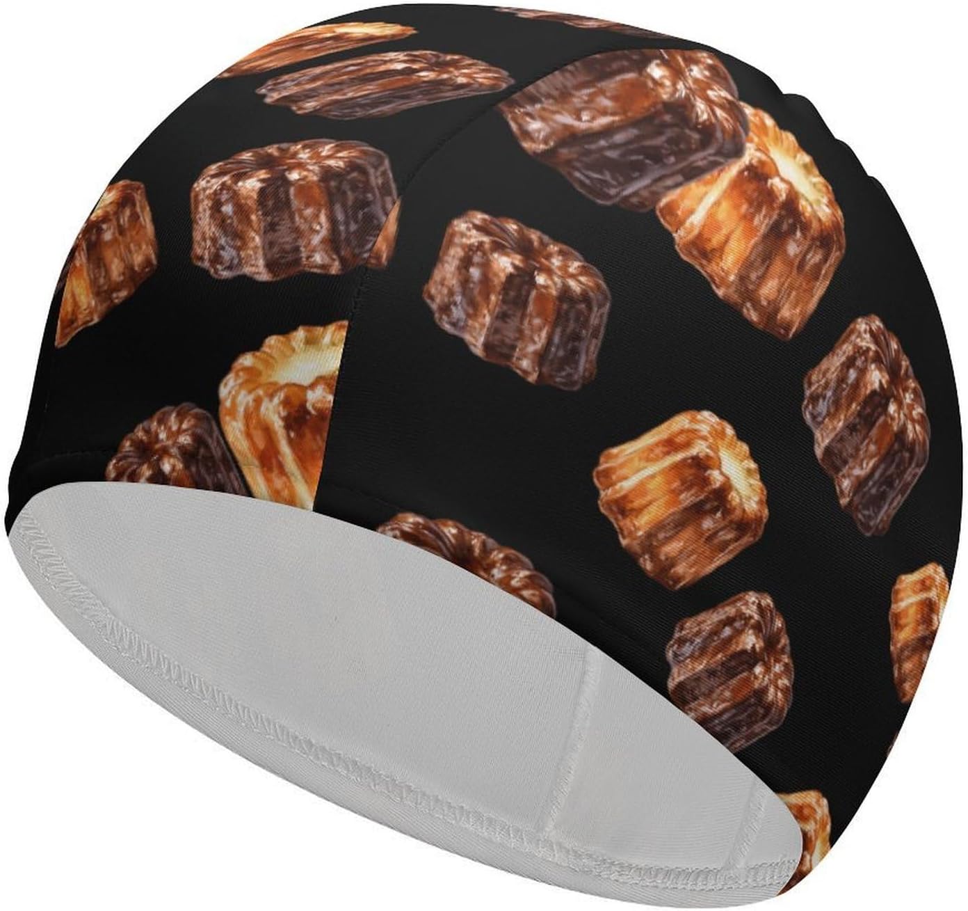 Cannele French Dessert Womens Swim Cap for Men Adult Swimming Hat Curly Short Medium Long Hair